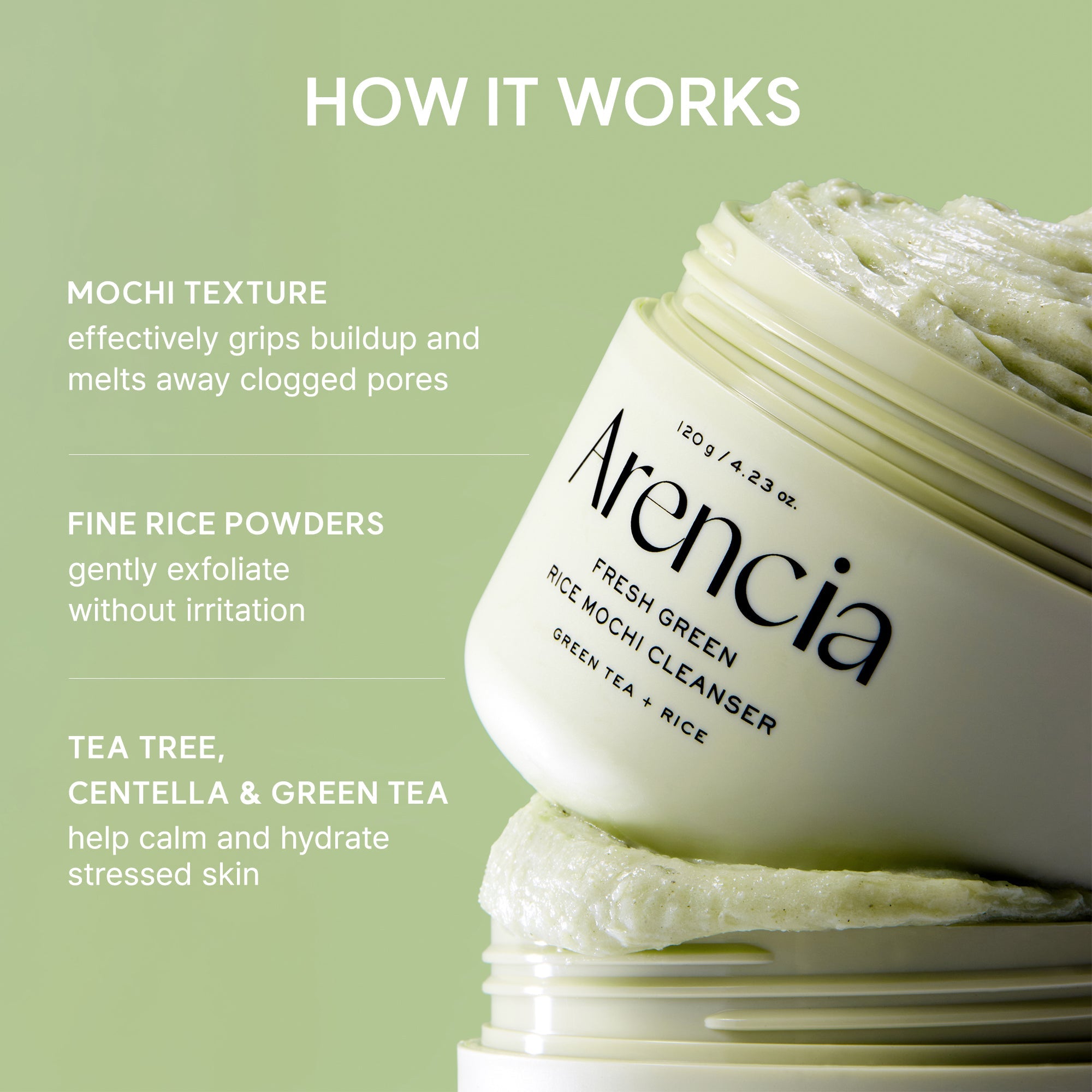 Arencia Fresh Green Rice Mochi Cleanser 2025 Version - 120g
