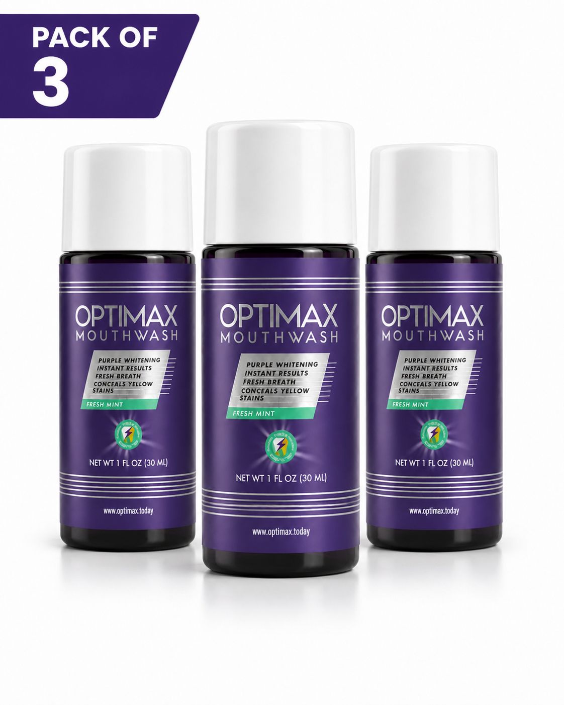 Pack of 3 - Optimax Mouthwash Purple Teeth Whitening